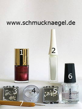 Products for the decorated fingernails with strass stones - Nail polish, Nail art liner, Strass stones, Spot-Swirl