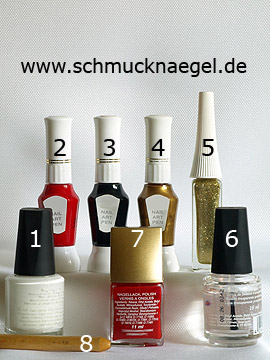 Products for the motif with nail art pens and nail lacquer - Nail polish, Nail art pen, Nail art liner, Spot-Swirl