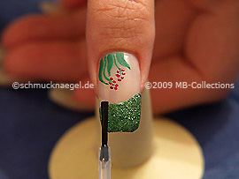 The clear nail lacquer protects the nail art