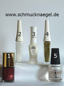 Products for the French motif with nail lacquer in copper - Nail polish, Nail art pen, Nail art liner