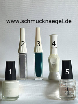 Products for the nail art 'Winter landscape as Christmas motif' - Nail polish, Nail art liner, Nail art pen