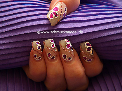 Nail art in old rose with hologram foil in fuchsia