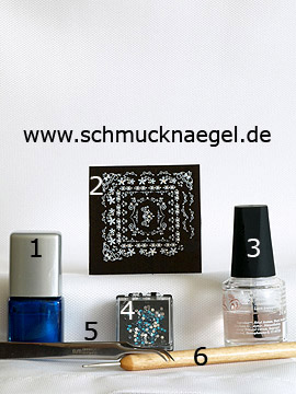 Products for the motif with strass stones and nail lacquer in blue - Nail polish, Nail sticker, Strass stones, Spot-Swirl