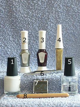 Products for French pull method - Nail polish, Strass stones, Nail art liner, Nail art pen, Spot-Swirl, Clear nail polish