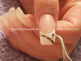 nail art liner in the colour gold-glitter, clear nail polish, tweezers and stellar strass stone