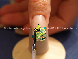 The clear nail lacquer protects the nail art