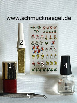 Products for the Christmas motif with fir tree sticker - Nail polish, Nail art liner, Christmas sticker