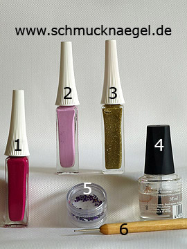 Products for the fingernail design with nail art liner - Nail art liner, Strass stones, Spot-Swirl