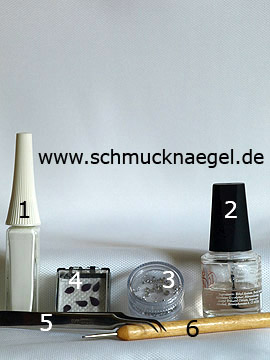 Products for the design with dried flowers petals for a nail art motif - Dried flowers, Nail art liner, Strass stones, Spot-Swirl