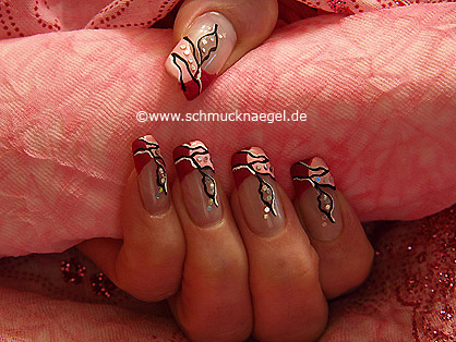 Fingernail motif with sequins and nail art liner