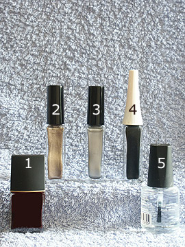 Products for autumn motif in gold and silver - Nail polish, Nail art liner, Clear nail polish