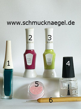 Products for the nail art for springtide with glitter-powder - Nail art liner, Nail art pen, Glitter-Powder, Spot-Swirl