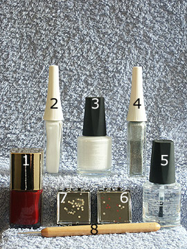 Products for motif party nails - Nail polish, Strass stones, Nail art liner, Spot-Swirl, Clear nail polish