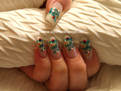 Branches of fir as Christmas fingernail decoration