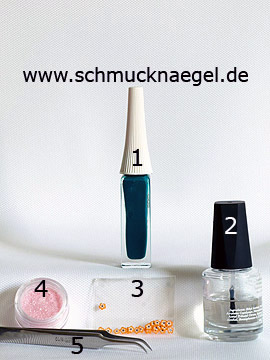 Products for the design with glitter-powder and fimo flowers - Nail art liner, Fimo flowers, Glitter-Powder