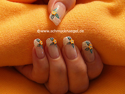 Design with glitter-powder and fimo flowers
