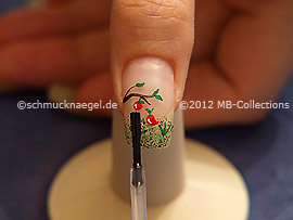 The clear nail lacquer protects the nail art