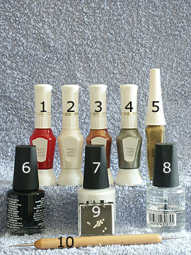 Products for full cover party motif - Nail polish, Strass stones, Nail art liner, Nail art pen, Spot-Swirl, Clear nail polish