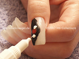 nail art pens in the colours red, white, silver and bronze