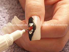 nail art pens in the colours red, white, silver and bronze