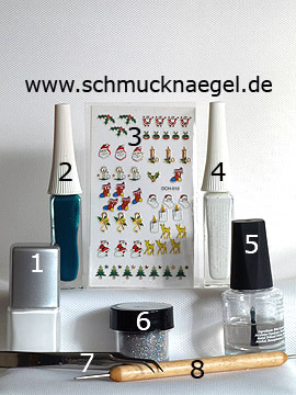 Products for the Christmas motif with doe sticker - Nail polish, Nail art liner, Glitter-Powder, Nail sticker, Spot-Swirl