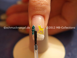 The clear nail lacquer protects the nail art