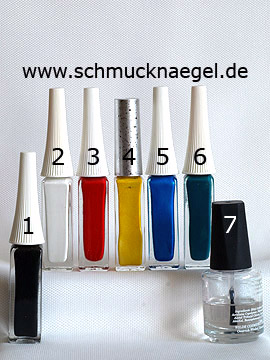 Products for the parrot motif with nail lacquer for the fingernails - Nail art liner