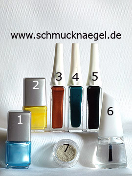 Products for the Palm Beach fingernail design with sand - Nail polish, Nail art liner, Sand