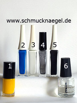 Products for the design 'Minions as motif for the fingernails' - Nail polish, Nail art liner