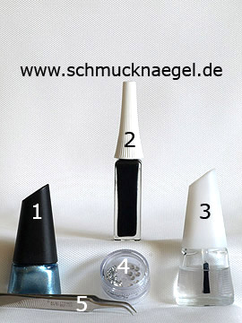 Products for the denim look with strass stone and nail lacquer - Nail polish, Nail art liner, Strass stones