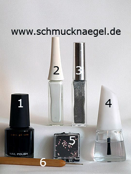 Products for the feather nail art motif with strass stones - Nail polish, Nail art liner, Strass stones, Spot-Swirl