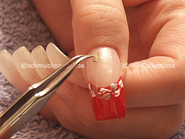 clear nail polish, tweezers and two inlay motifs
