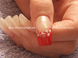 clear nail polish, tweezers and two inlay motifs