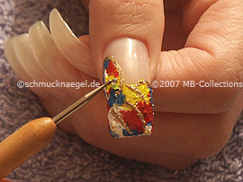 clear nail polish, strass stones in the colour crystal and spot-swirl