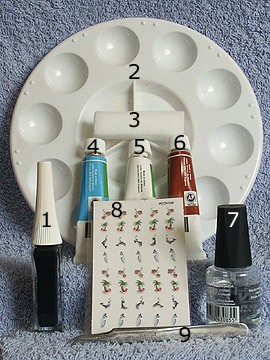 Products for motif with 3D nail sticker and acrylic - Nail art liner, Acrylic, 3D Nail Sticker, Clear nail polish