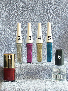Products for glitter French motif - Nail polish, Nail art liner, Clear nail polish