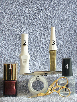 Products for corset party design - Nail polish, Nail art liner, Nail art pen, Clear nail polish