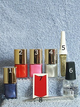 Products for the colorful nail art motif - French manicure templates, Nail polish, Nail art liner, Clear nail polish