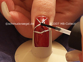 clear nail lacquer, spot-swirl and quadratic strass stones